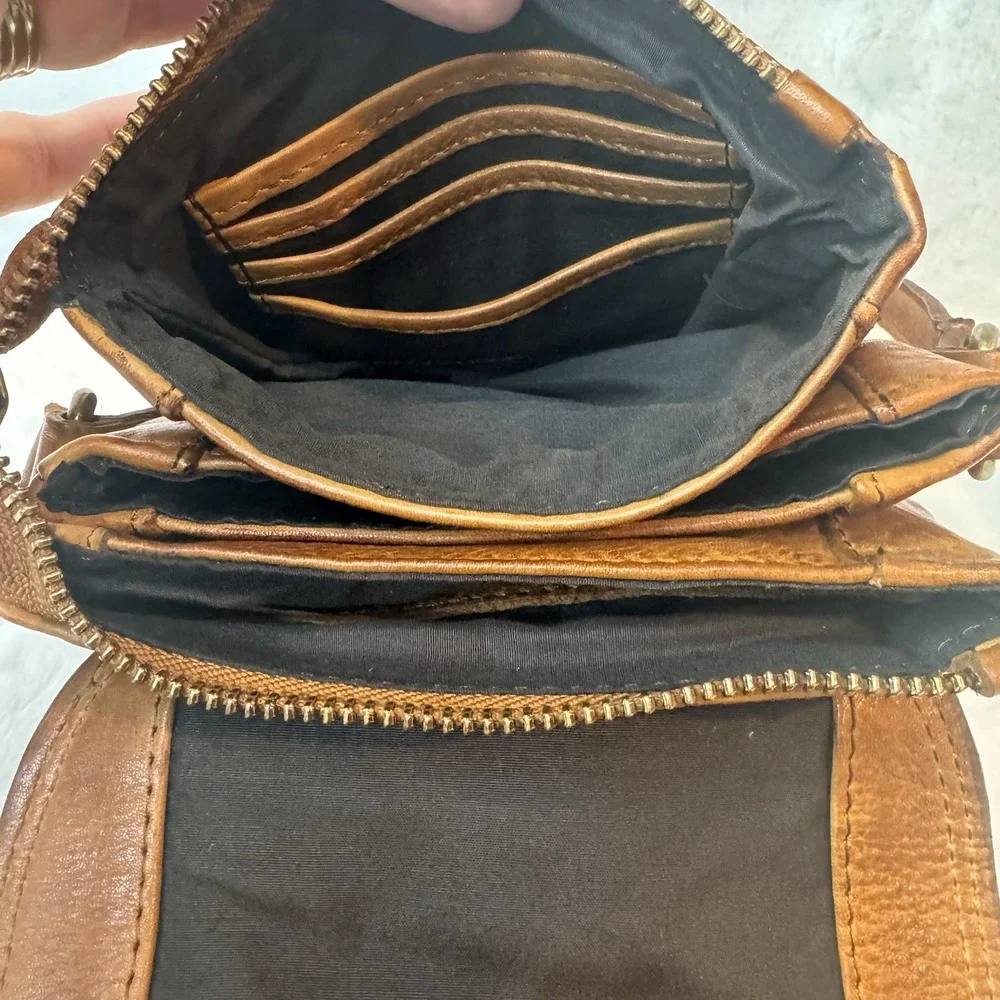 Oak & Tan Super Soft Brown Leather Crossbody Bag Small Phone Purse Wallet
